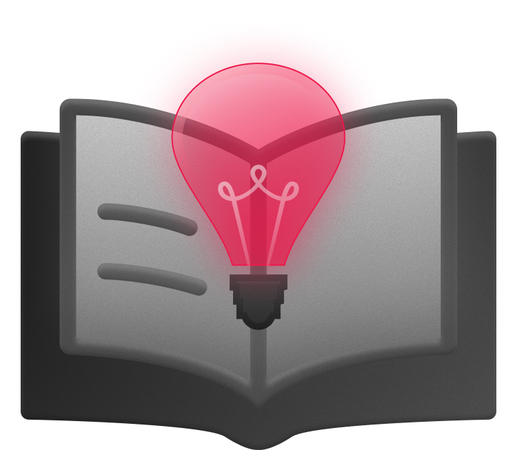 Light bulb over open book icon representing reports and insight